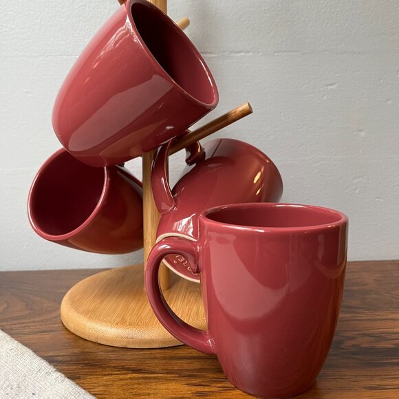 4 Stoneware Coffee Mugs Corelle Coordinates Burgundy Berry Solid Red 12 oz - Picture 2 of 13